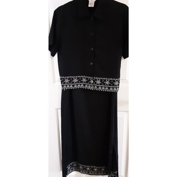 OUTFIT JP Dress And Jacket Set Black Sleeveless Sheath Crop Embroidered Beading - Picture 1 of 7